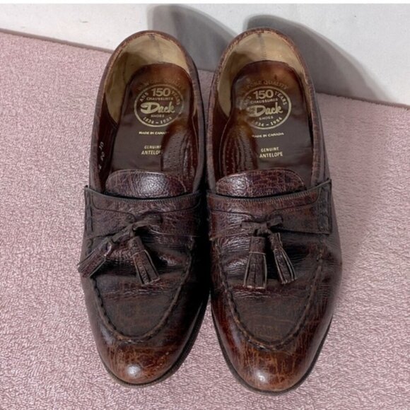 Vintage Dack Brown Antelope Leather Loafers Shoes 8.5 - Picture 1 of 13